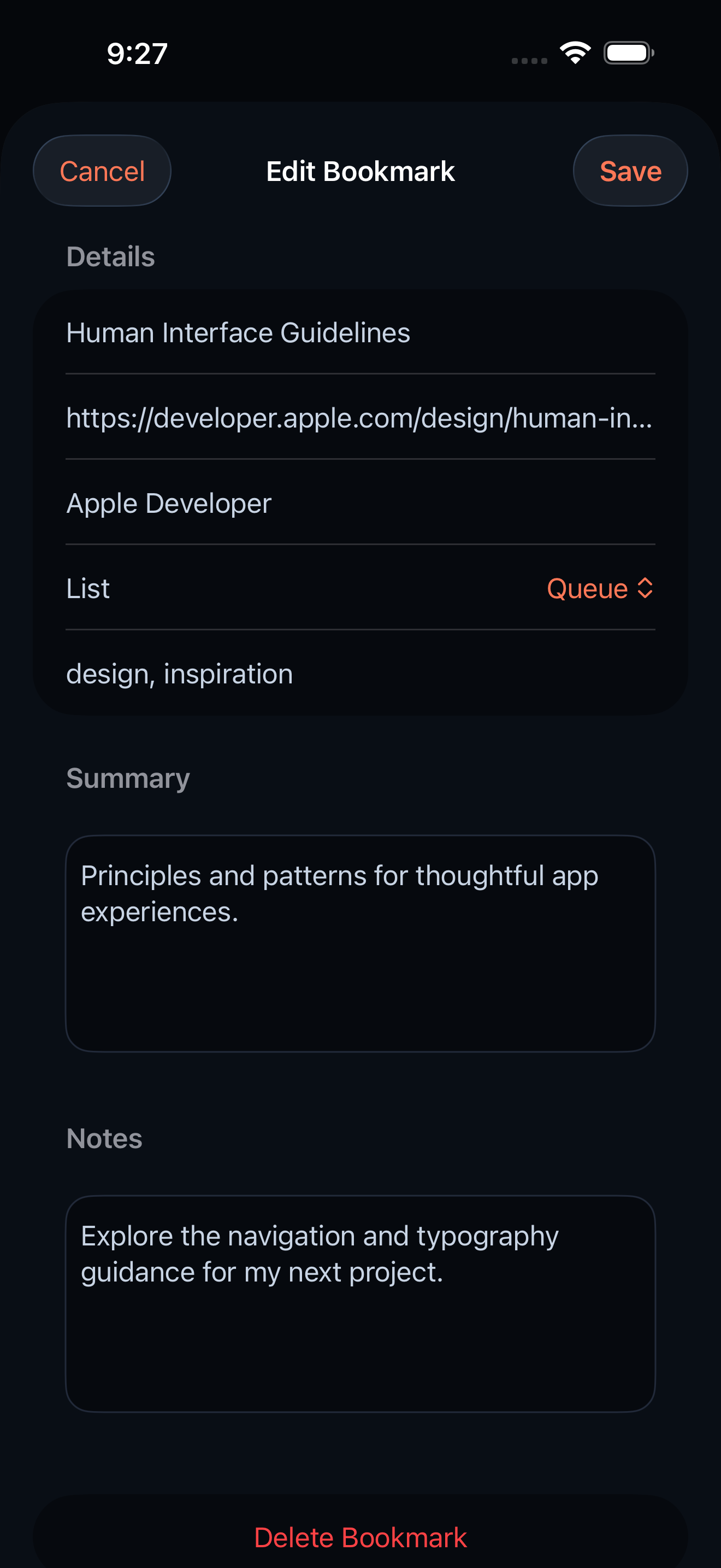 bookmarks: bookmarks iphone feature tags and notes