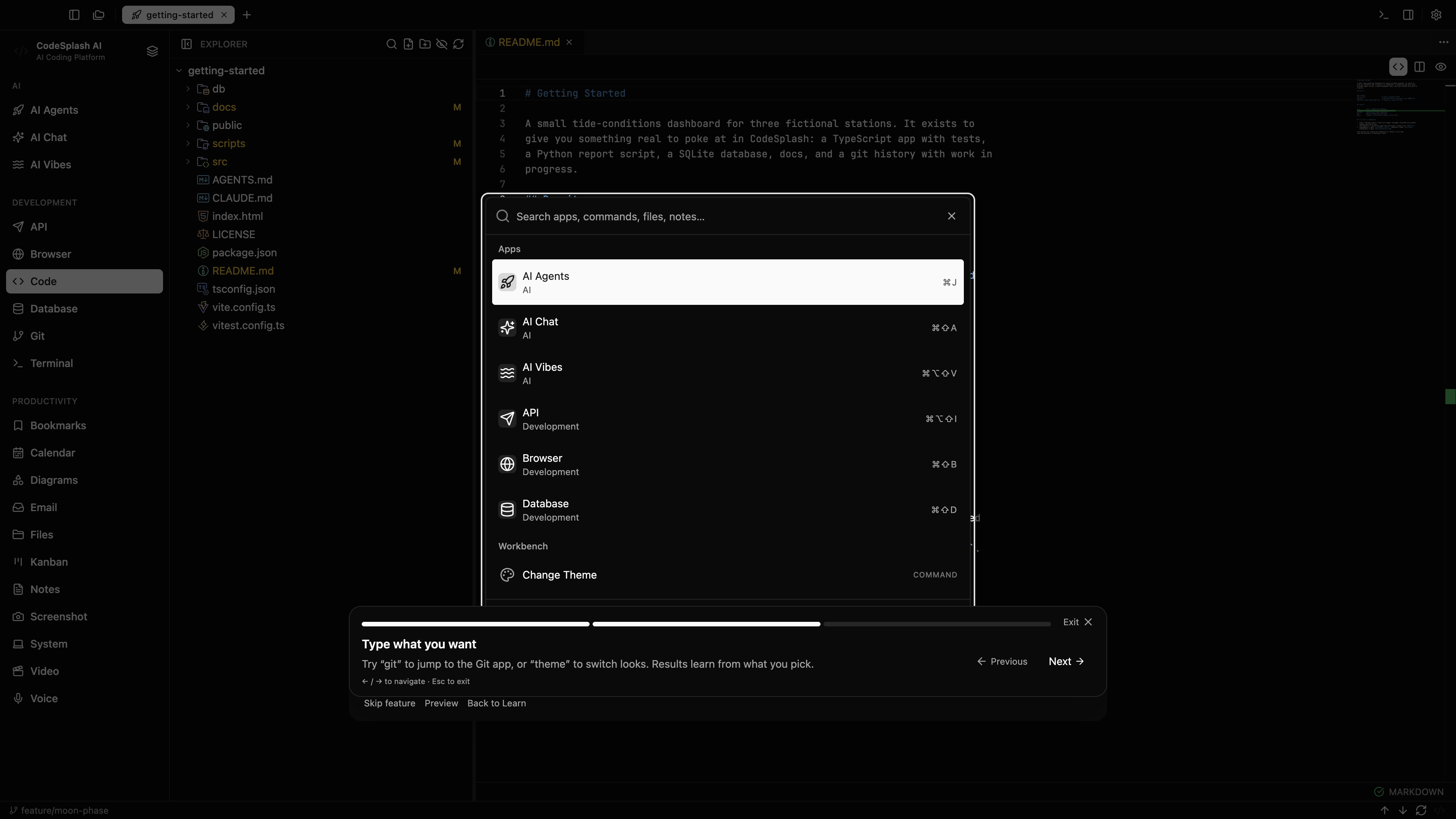 Type what you want — Find anything with the command palette