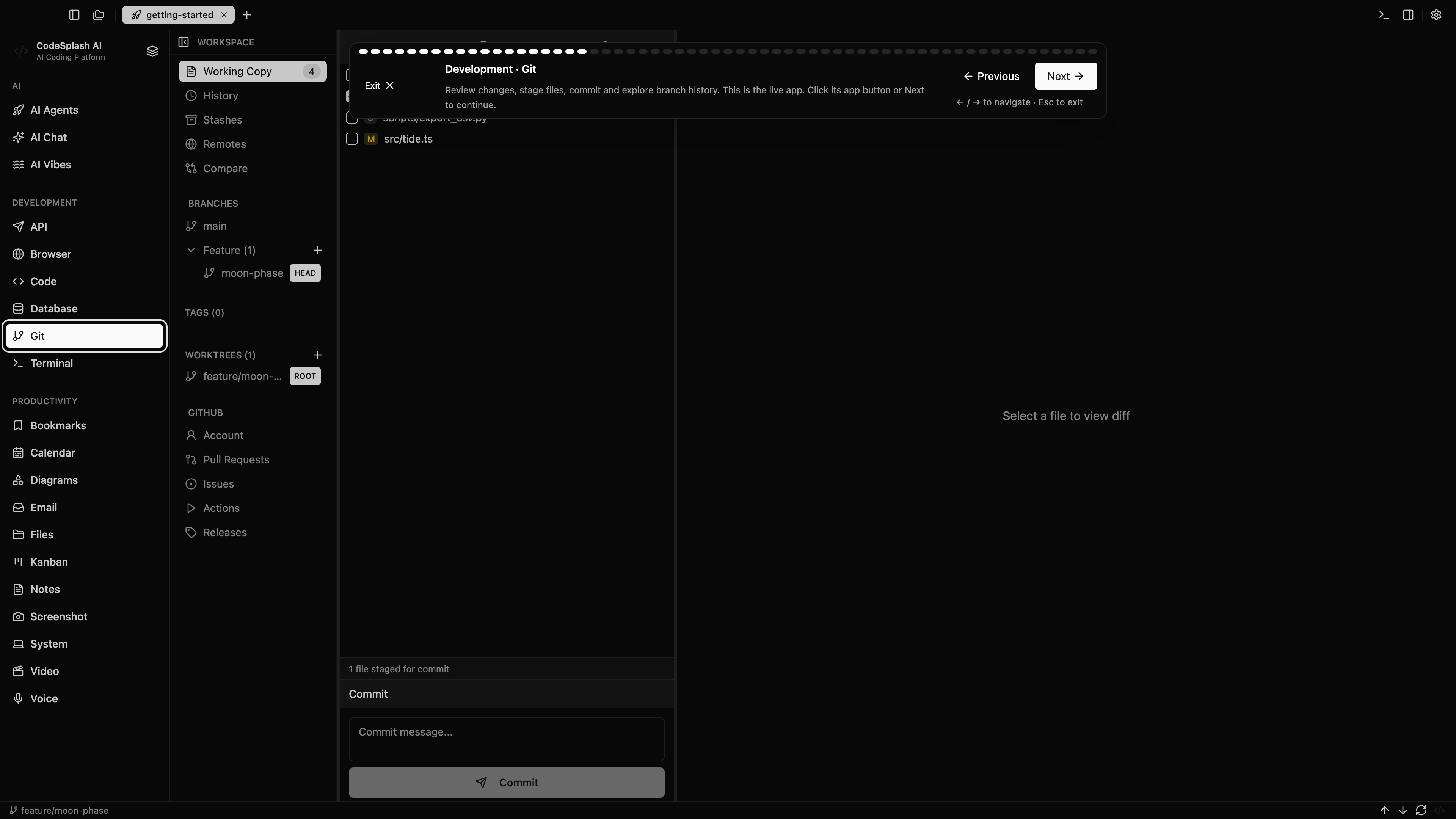 Development · Git — Welcome to CodeSplash AI