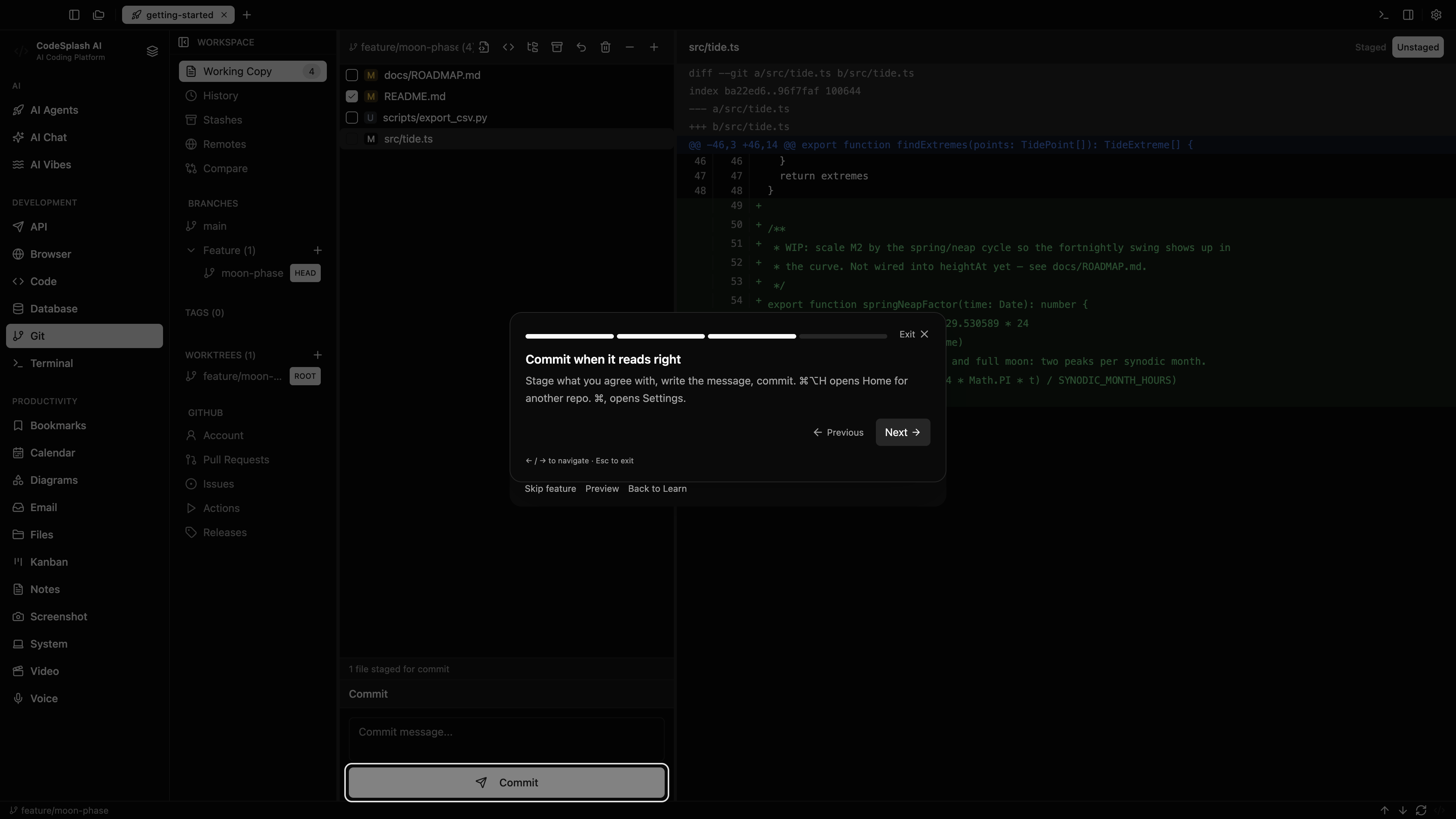 Commit when it reads right — Review agent changes