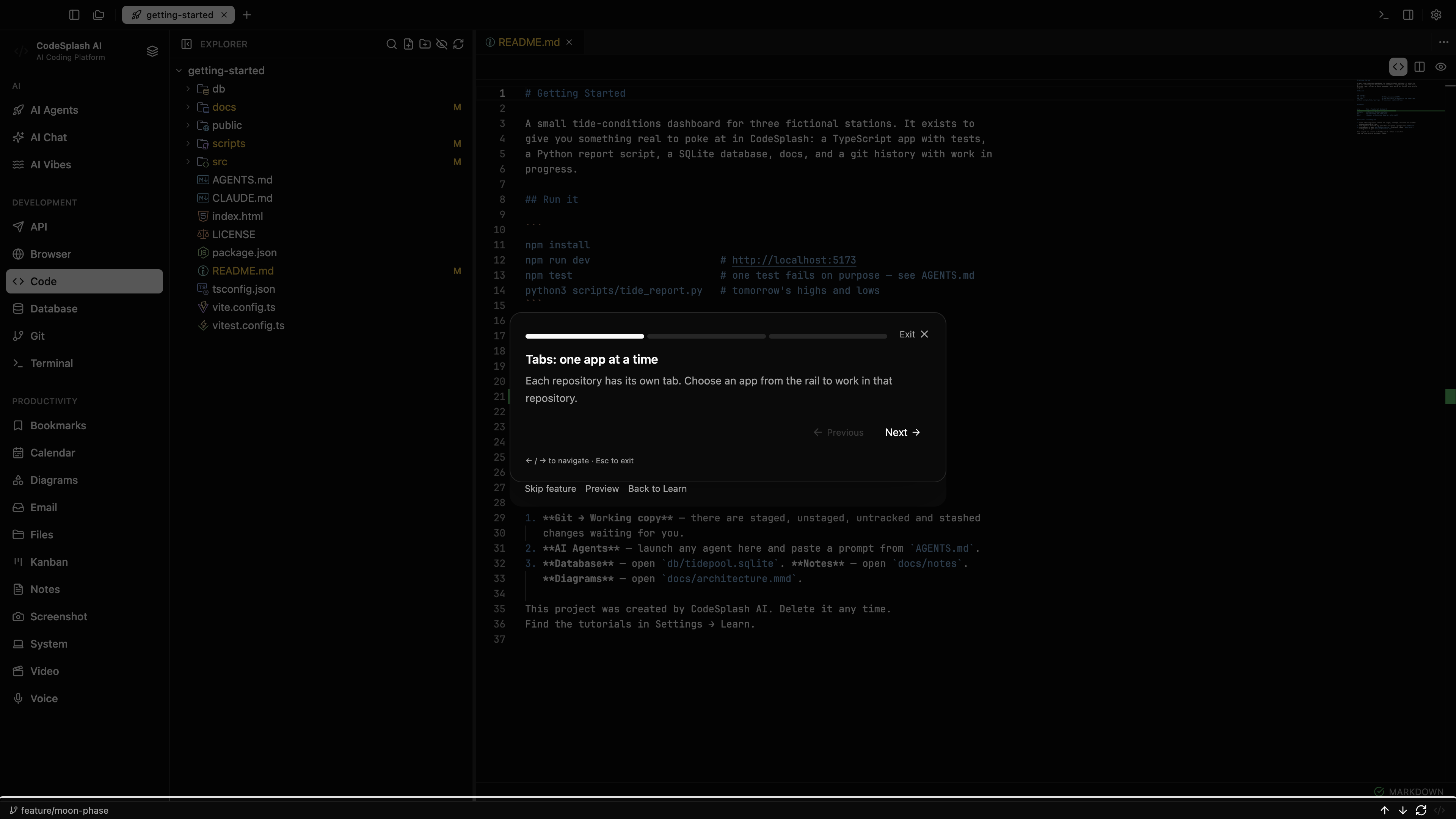 Tabs: one app at a time — Workspaces and panel controls