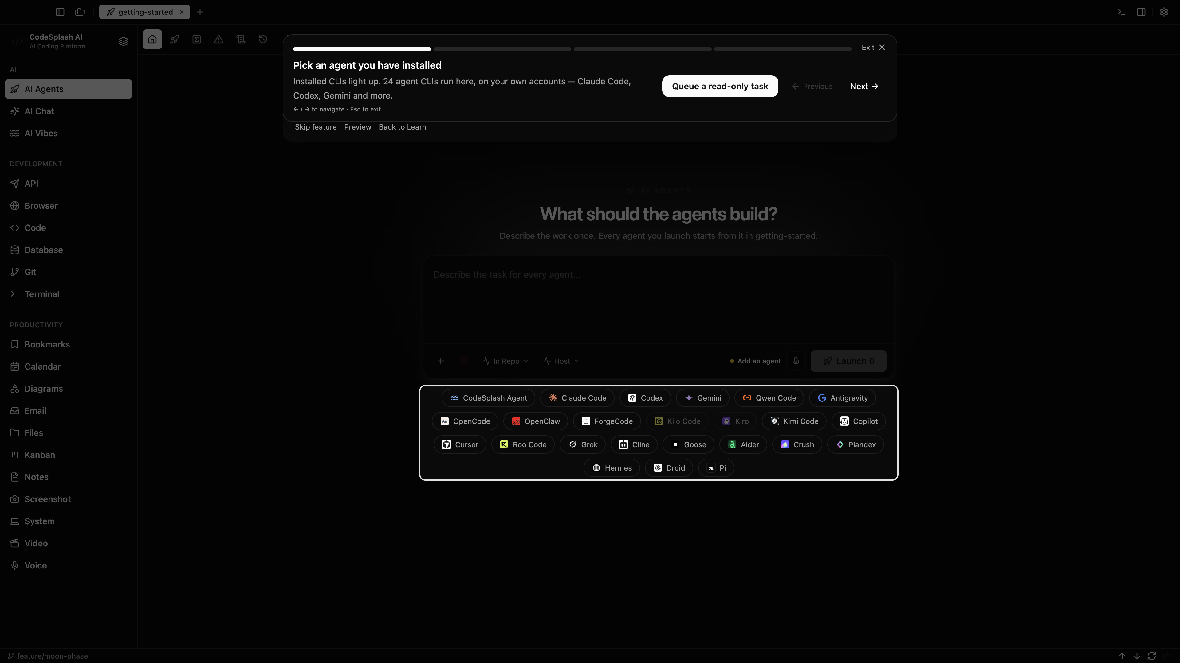 Pick an agent you have installed — Your first agent task