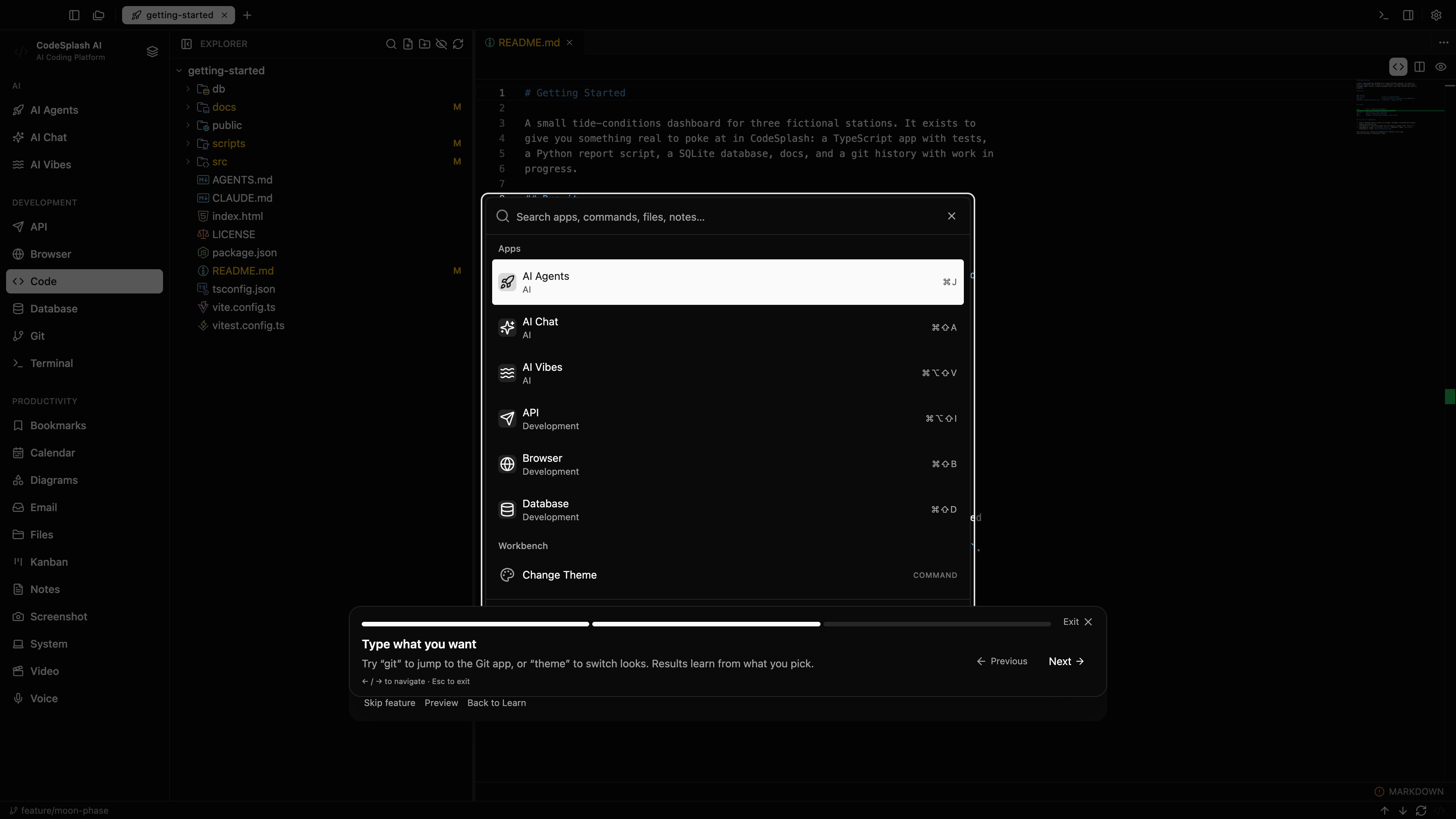 Type what you want — Find anything with the command palette
