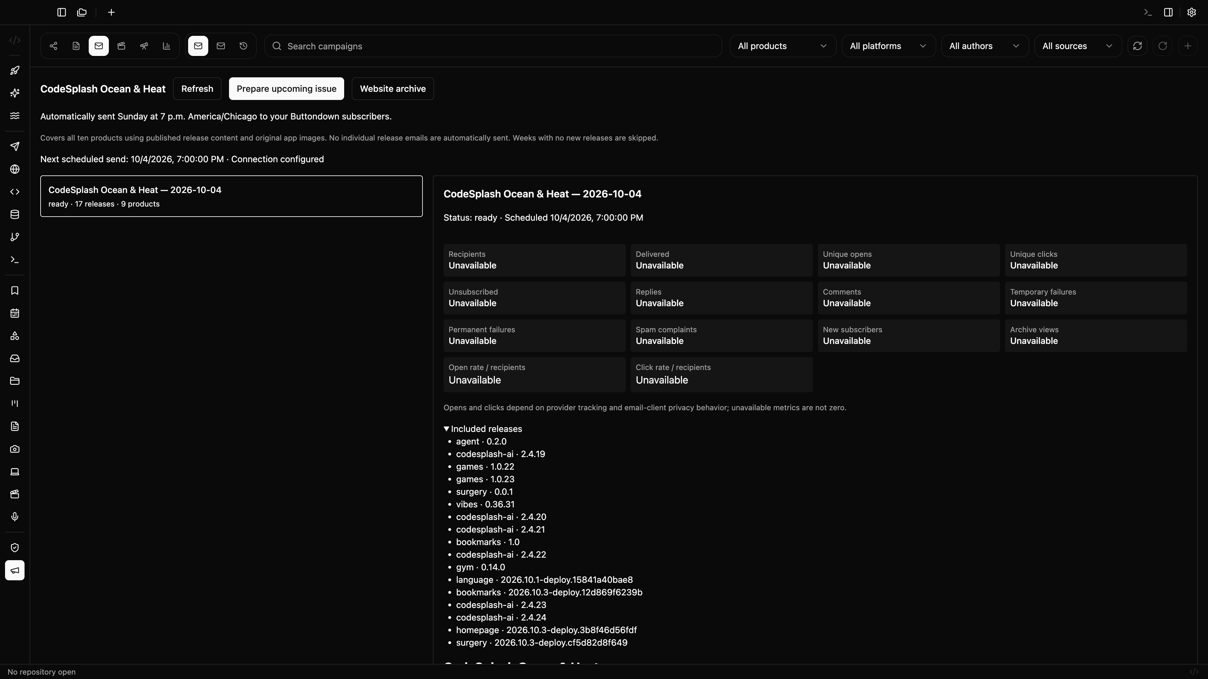 Check included portfolio releases — CodeSplash Ocean & Heat newsletter workflow