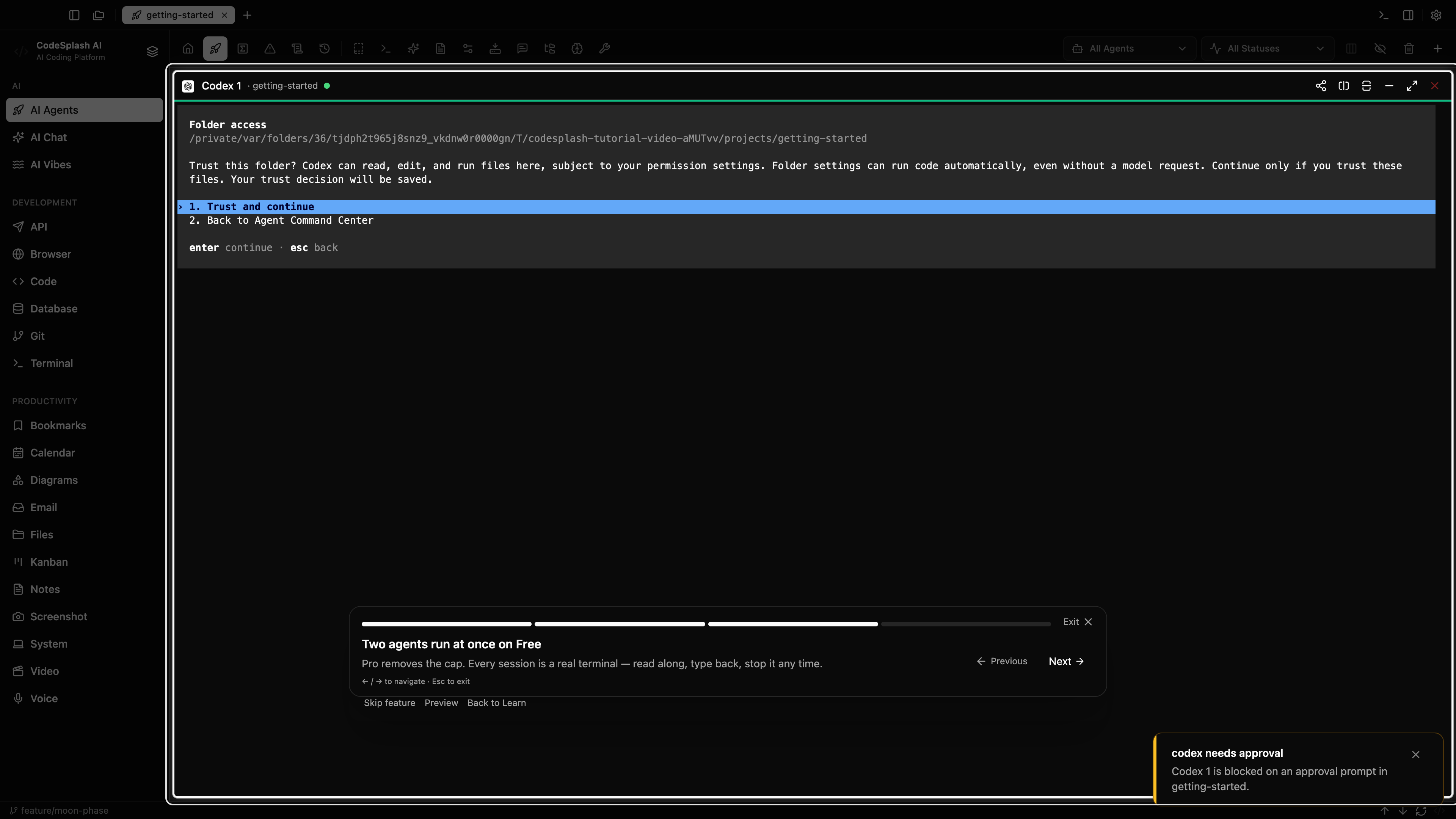 Two agents run at once on Free — Your first agent task