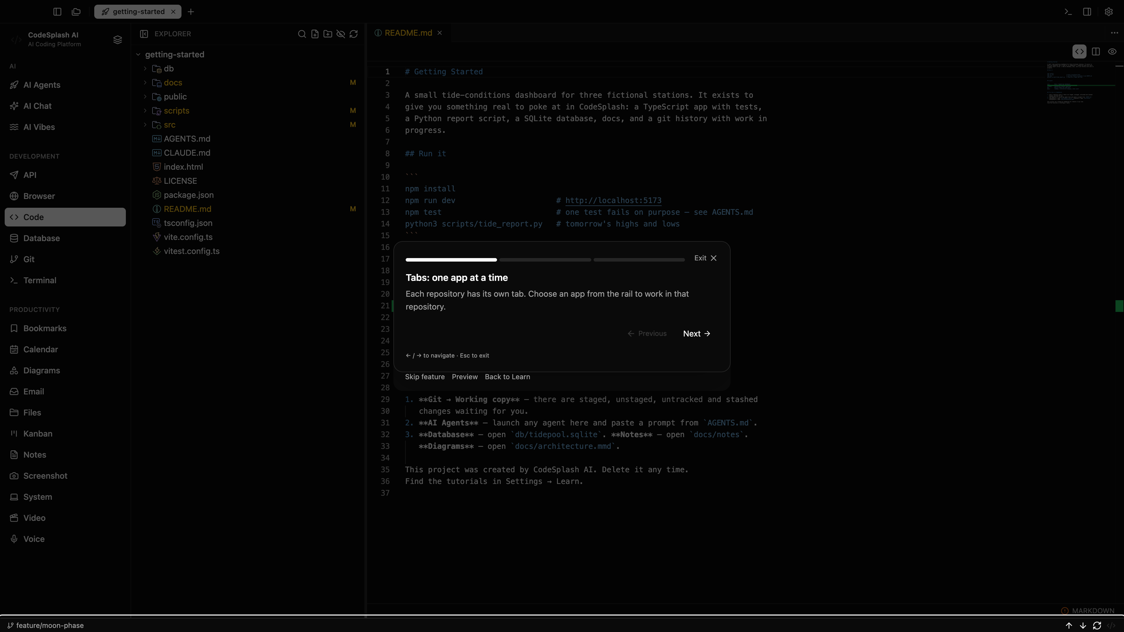 Tabs: one app at a time — Workspaces and panel controls