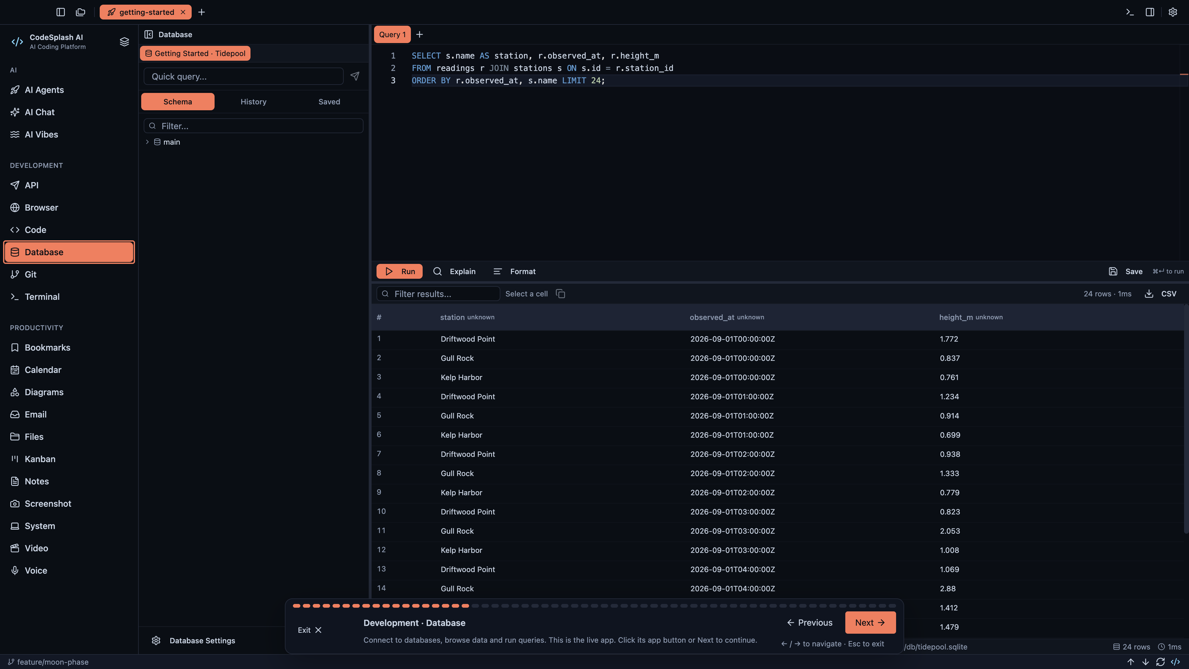 Development · Database — Welcome to CodeSplash AI