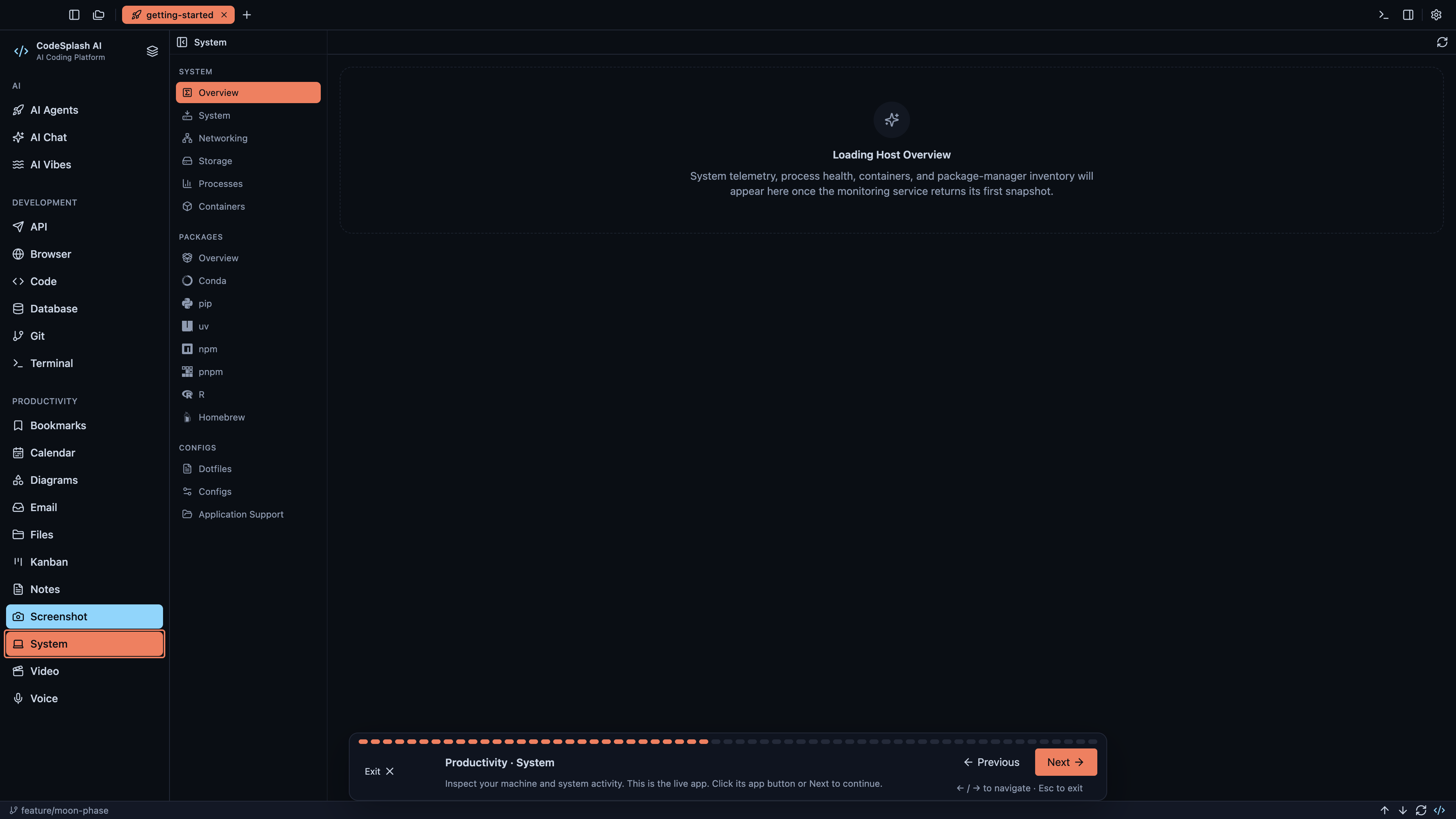 Productivity · System — Welcome to CodeSplash AI