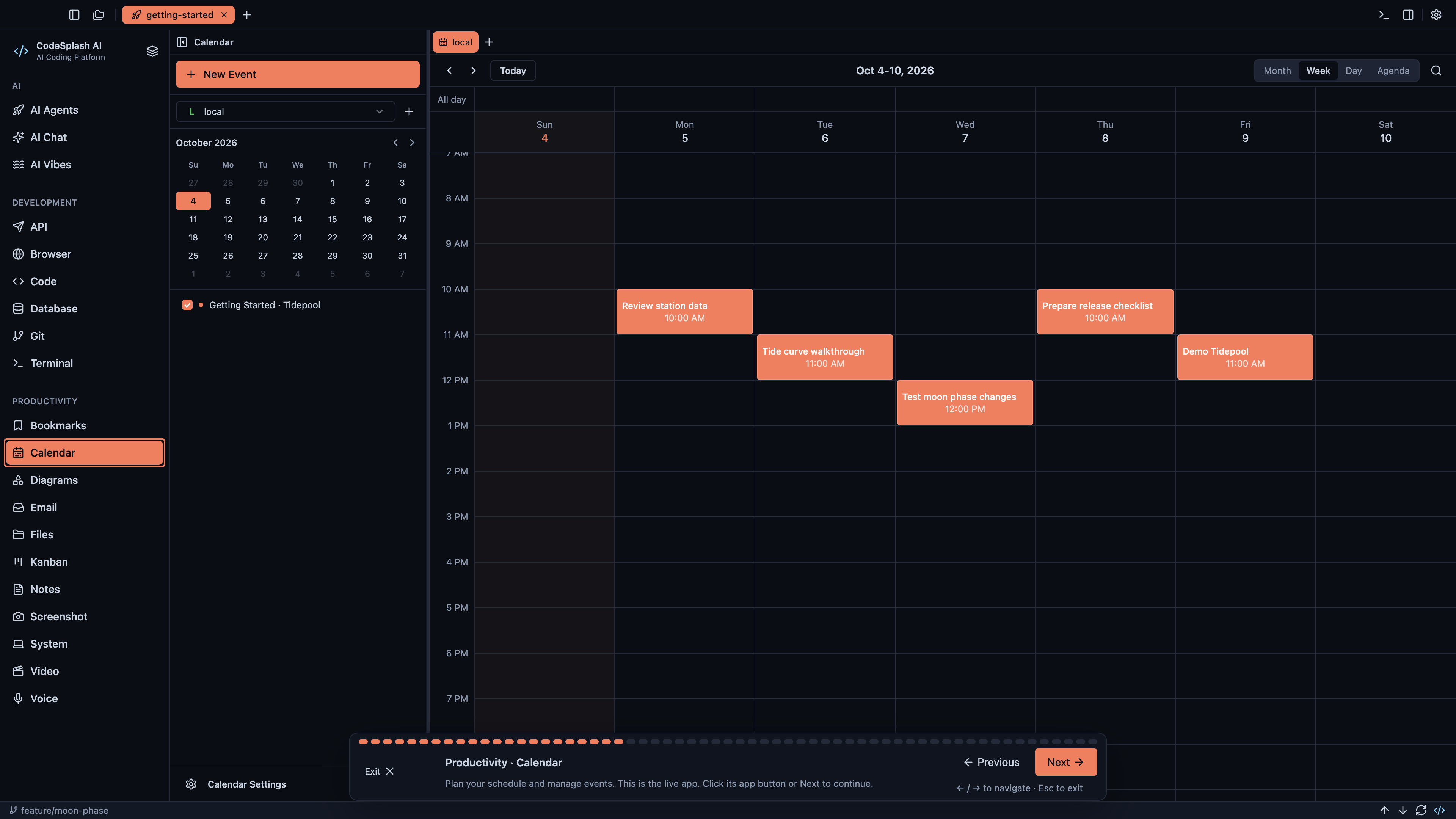 Productivity · Calendar — Welcome to CodeSplash AI