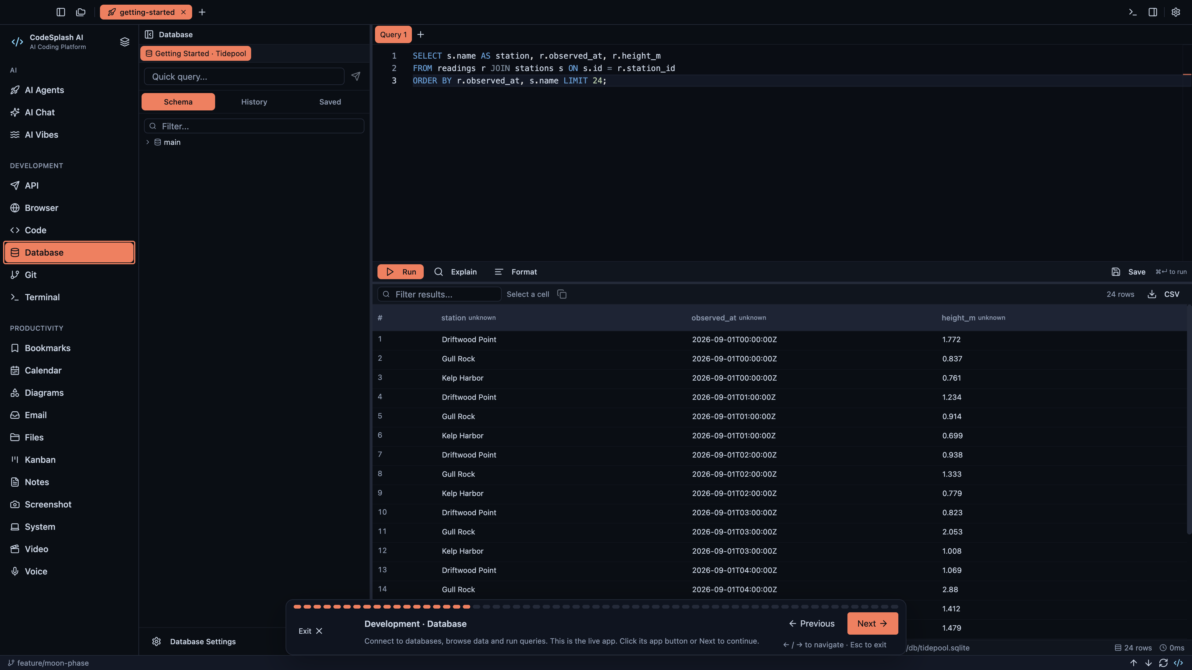 Development · Database — Welcome to CodeSplash AI
