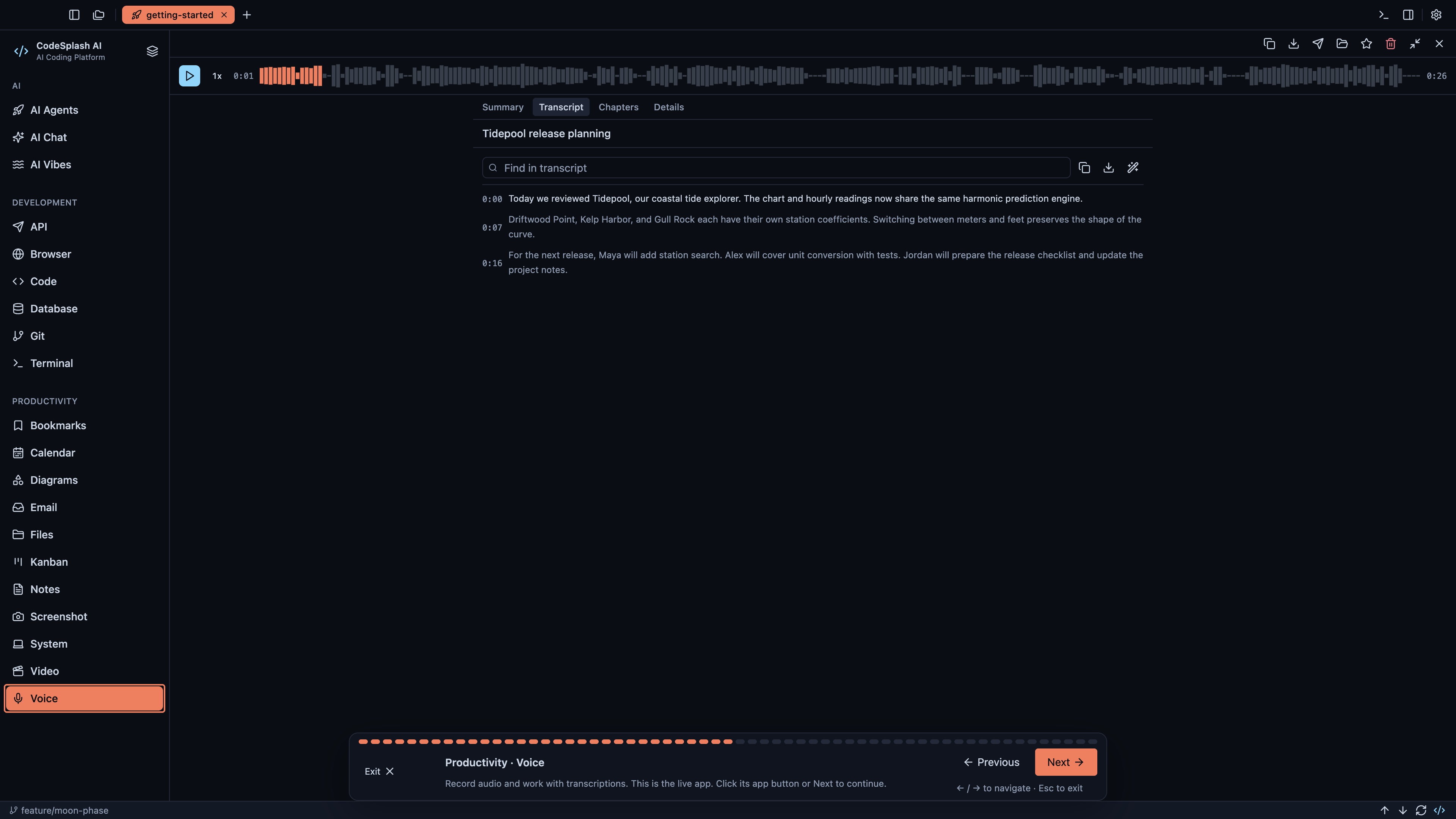 Productivity · Voice — Welcome to CodeSplash AI