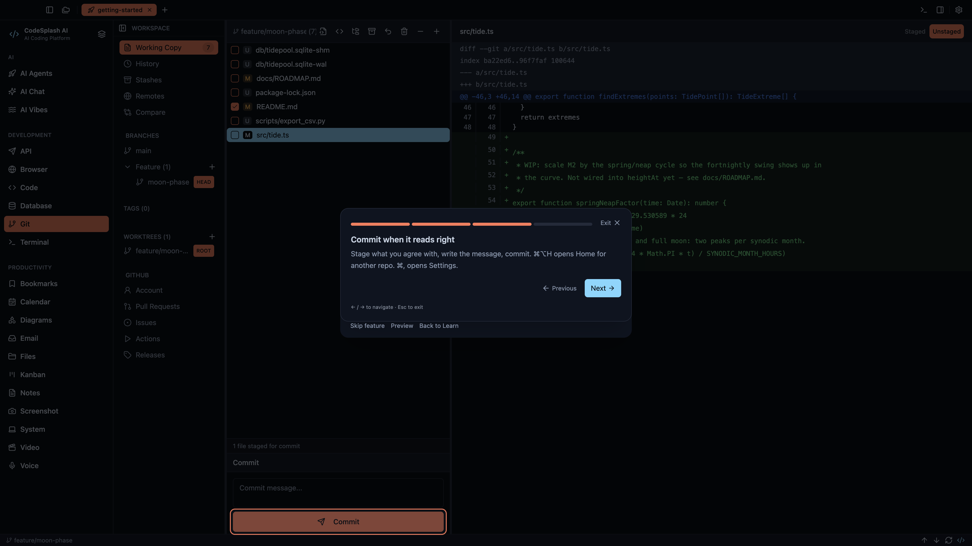 Commit when it reads right — Review agent changes