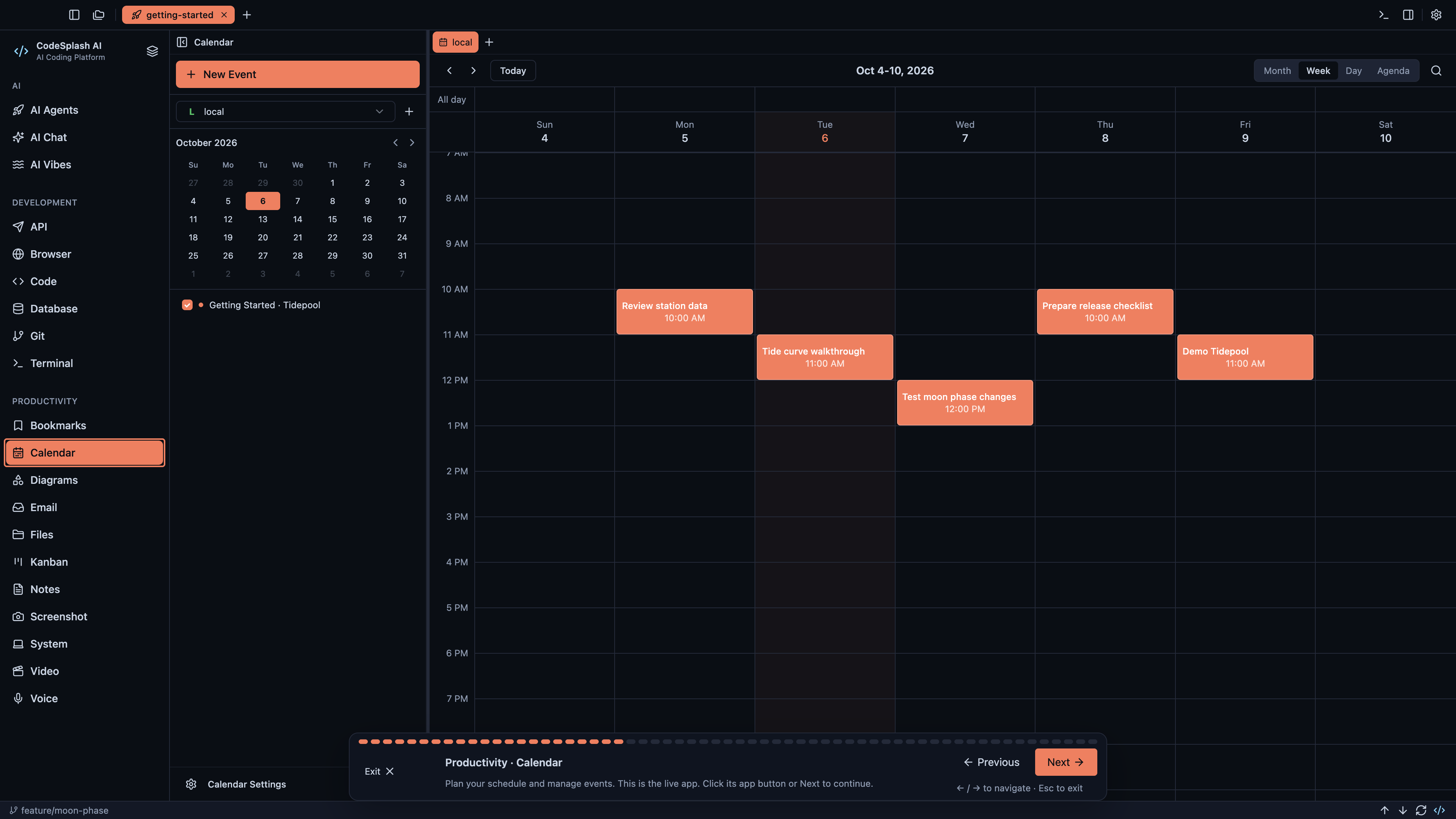 Productivity · Calendar — Welcome to CodeSplash AI
