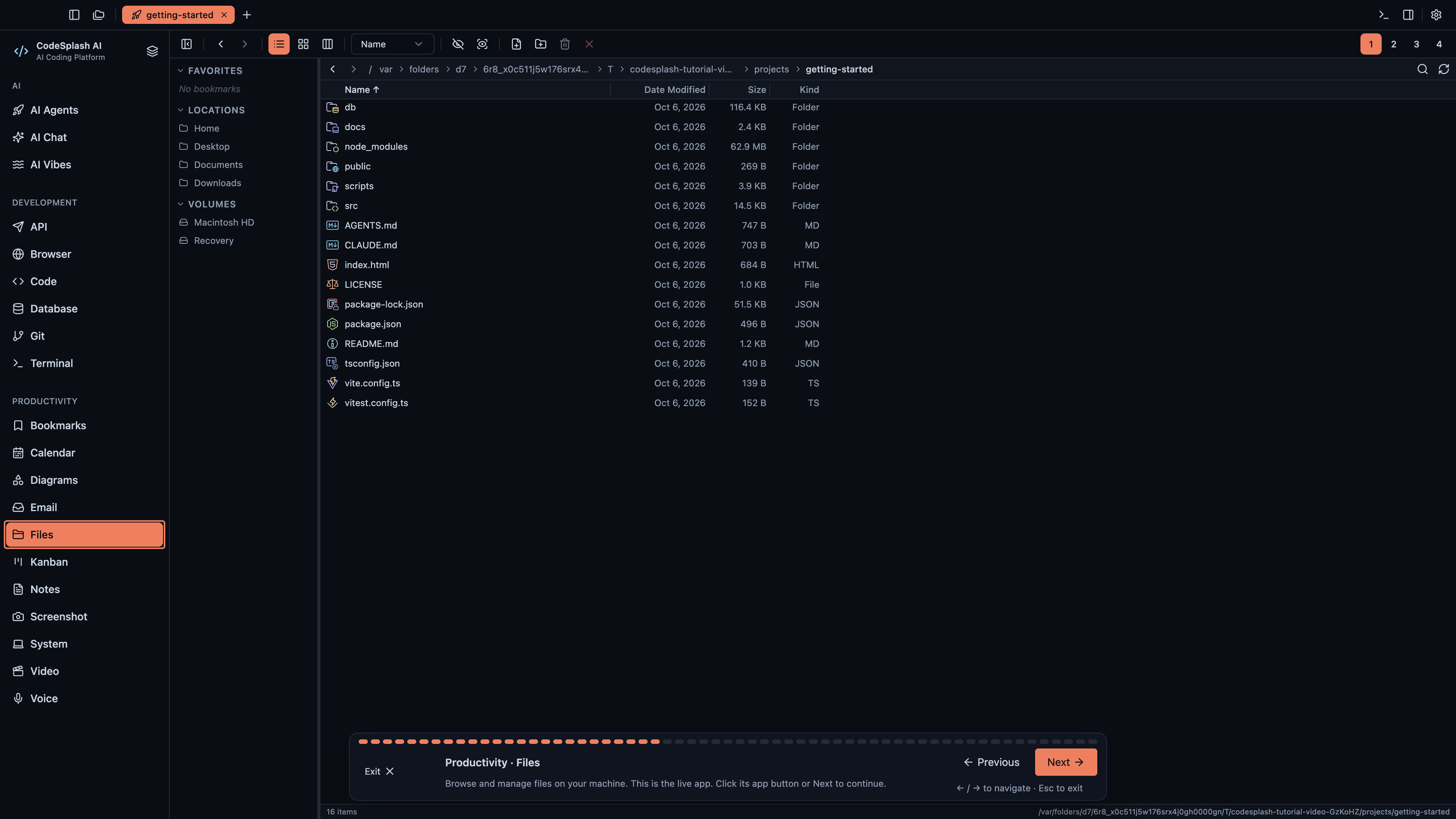 Productivity · Files — Welcome to CodeSplash AI
