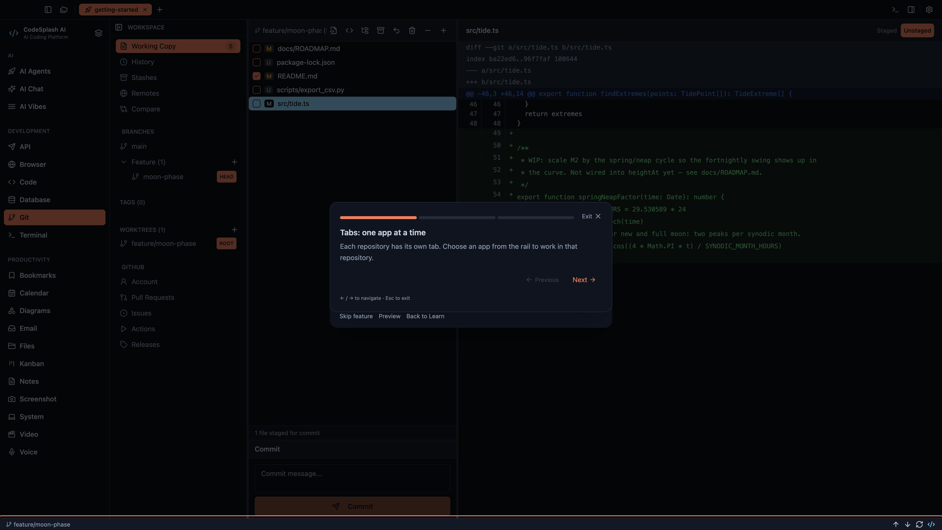 Tabs: one app at a time — Workspaces and panel controls