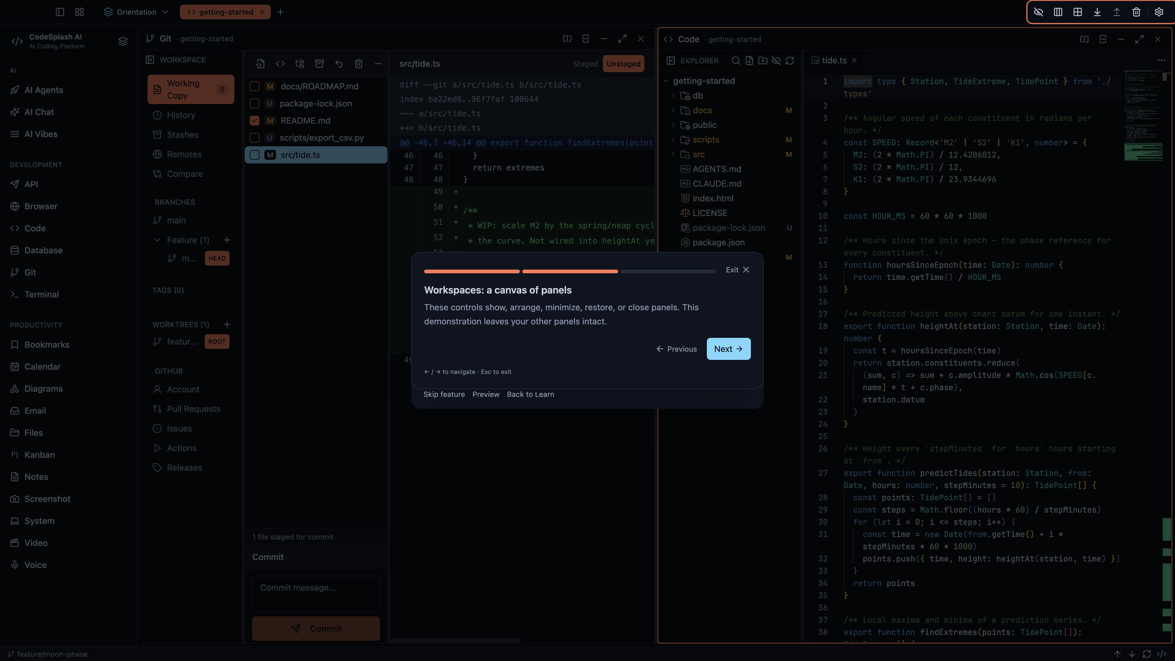 Workspaces: a canvas of panels — Workspaces and panel controls
