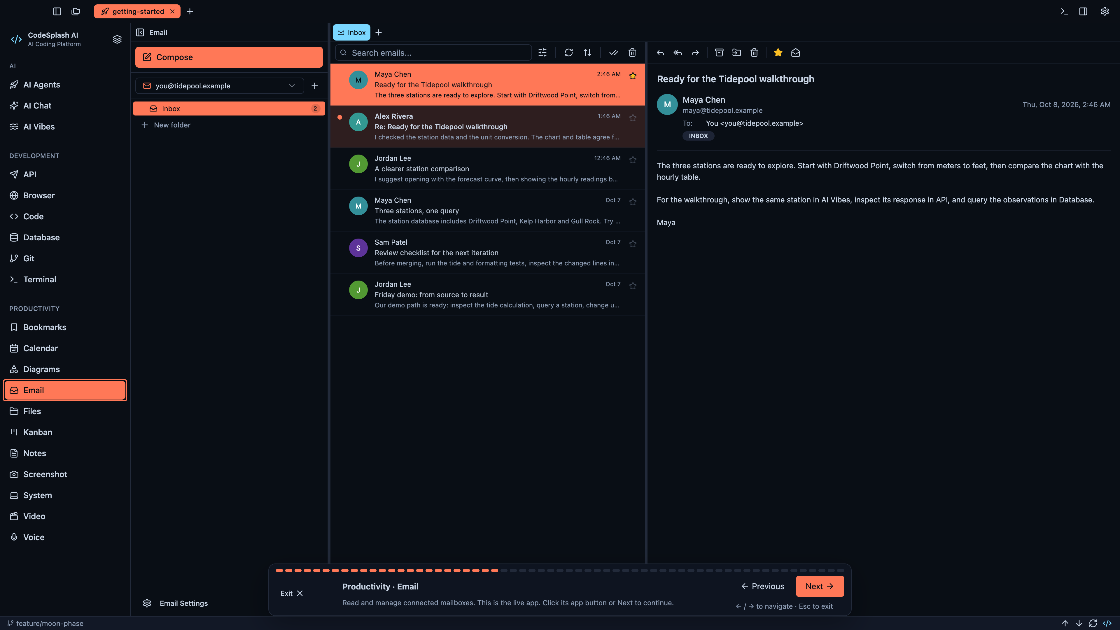 Productivity · Email — Welcome to CodeSplash AI