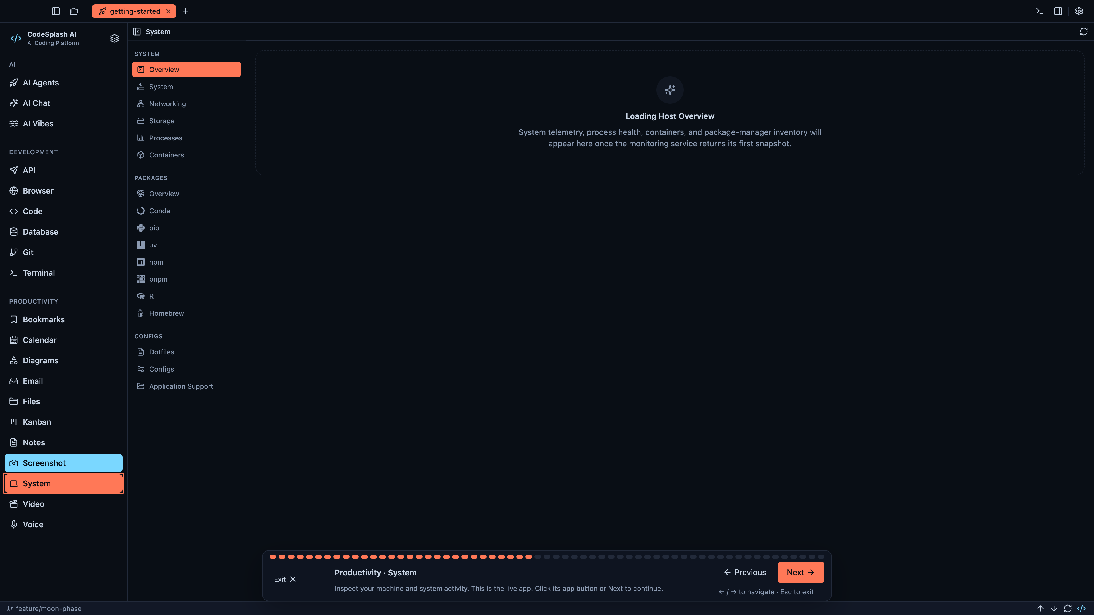 Productivity · System — Welcome to CodeSplash AI