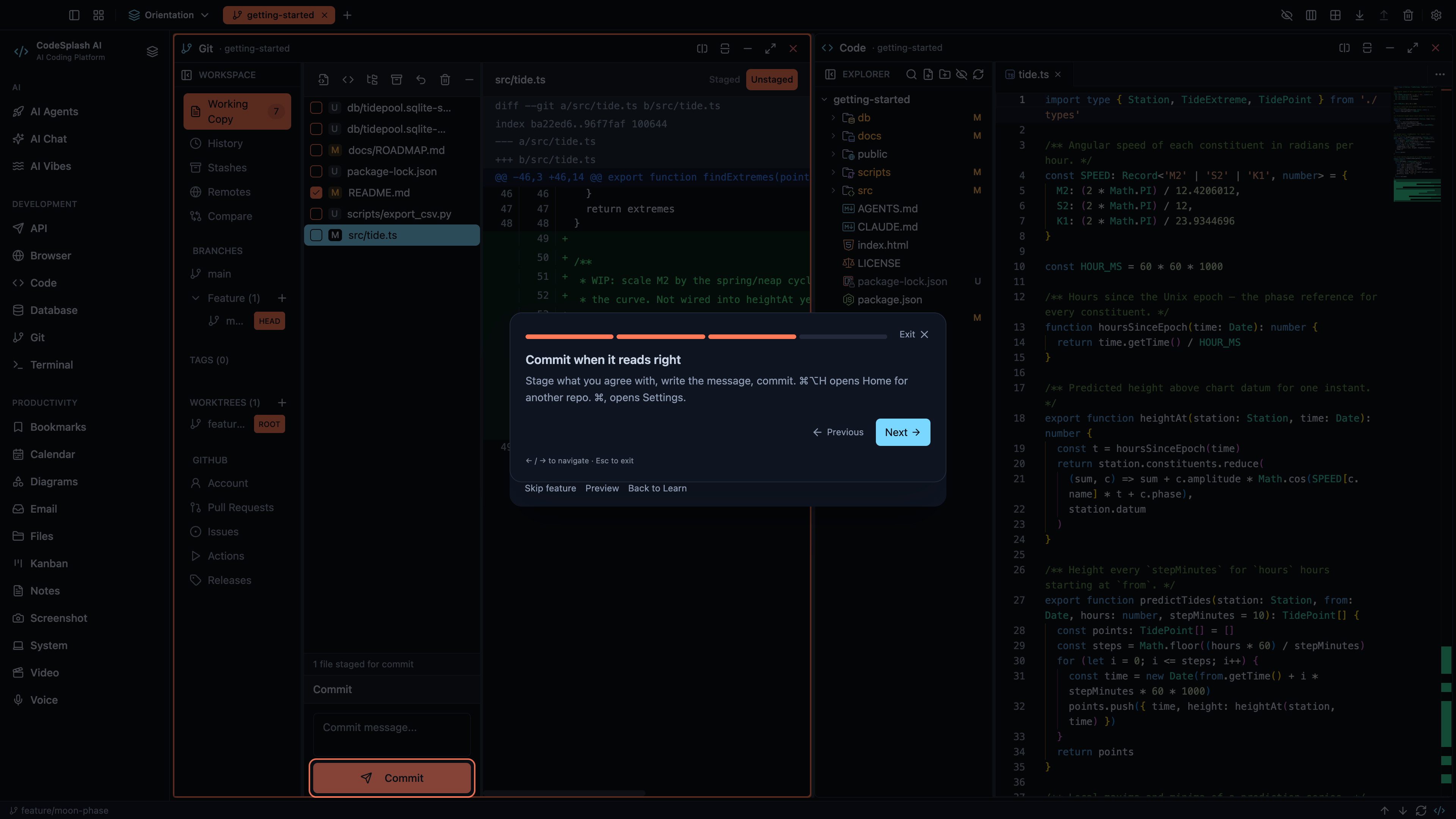 Commit when it reads right — Review agent changes