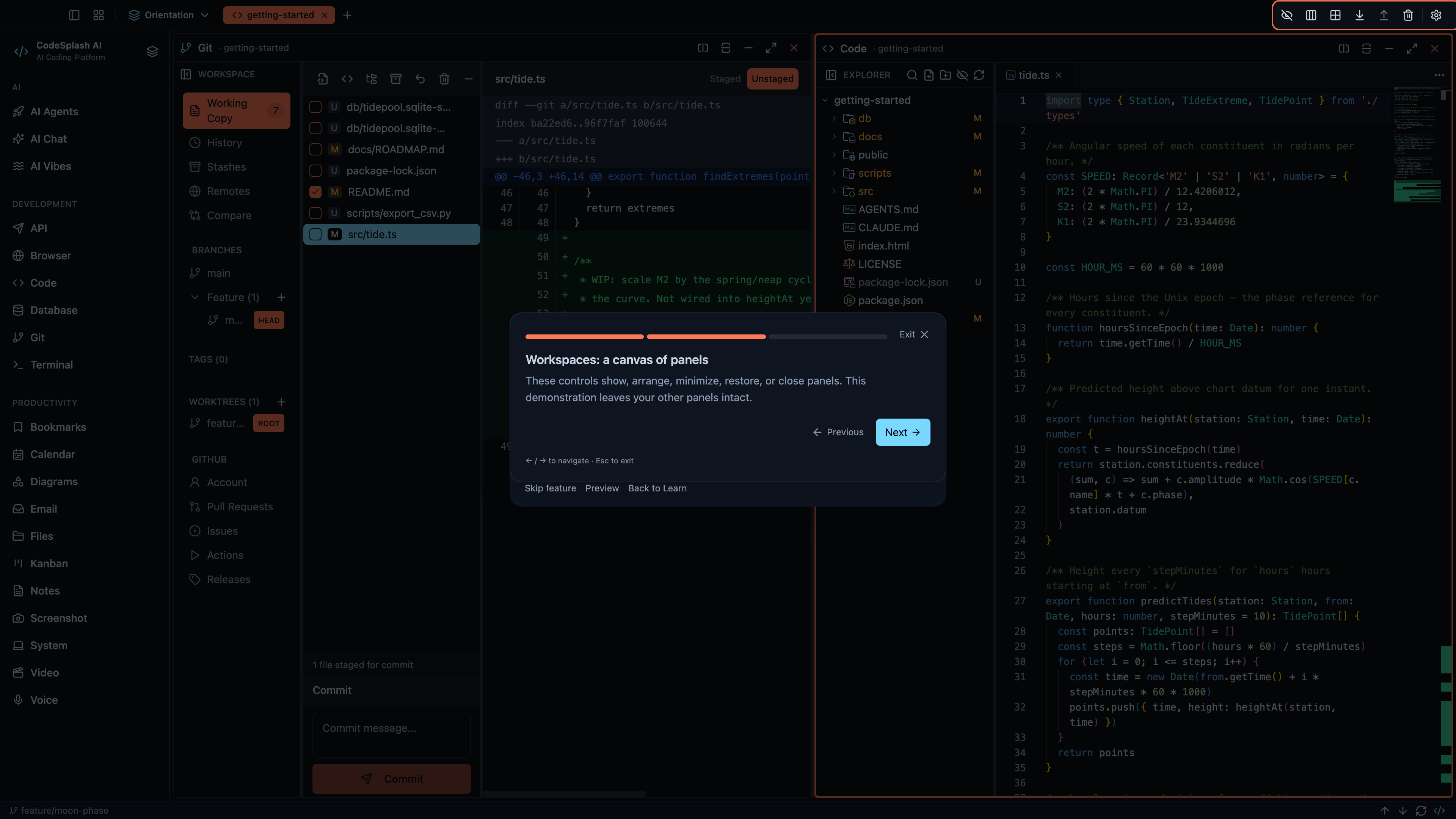 Workspaces: a canvas of panels — Workspaces and panel controls