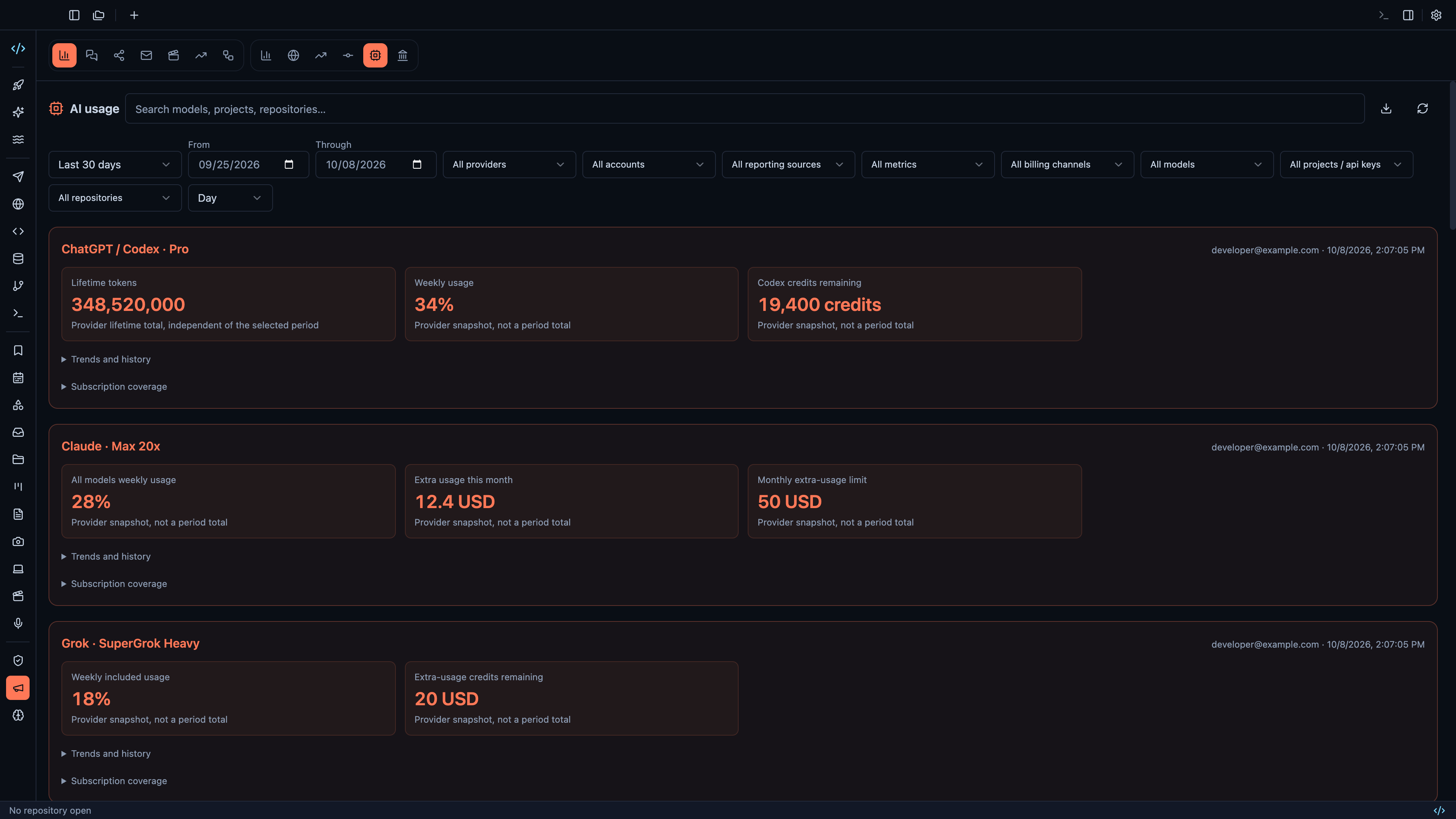 Compare AI token usage across providers, models and repositories
