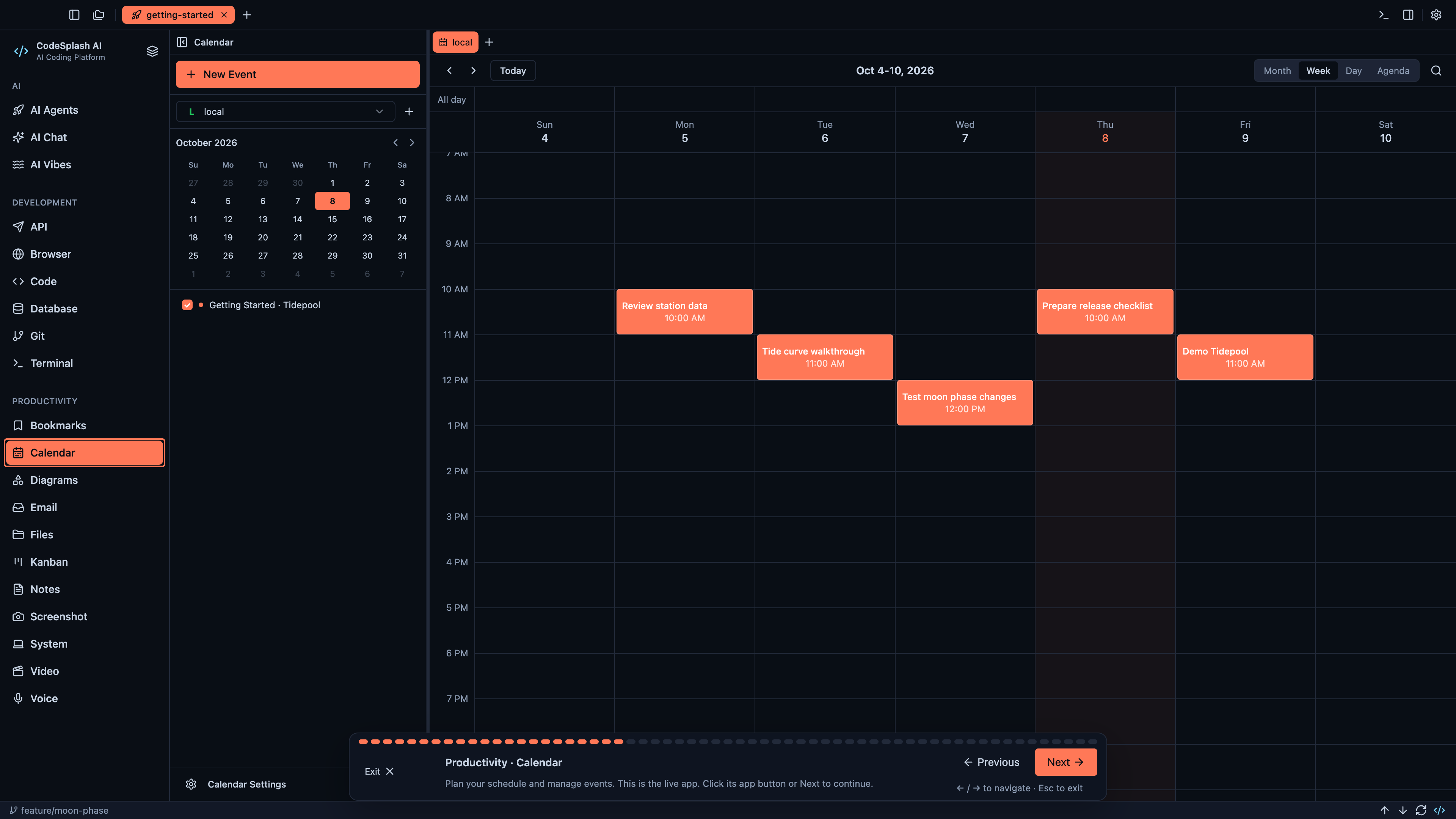 Productivity · Calendar — Welcome to CodeSplash AI