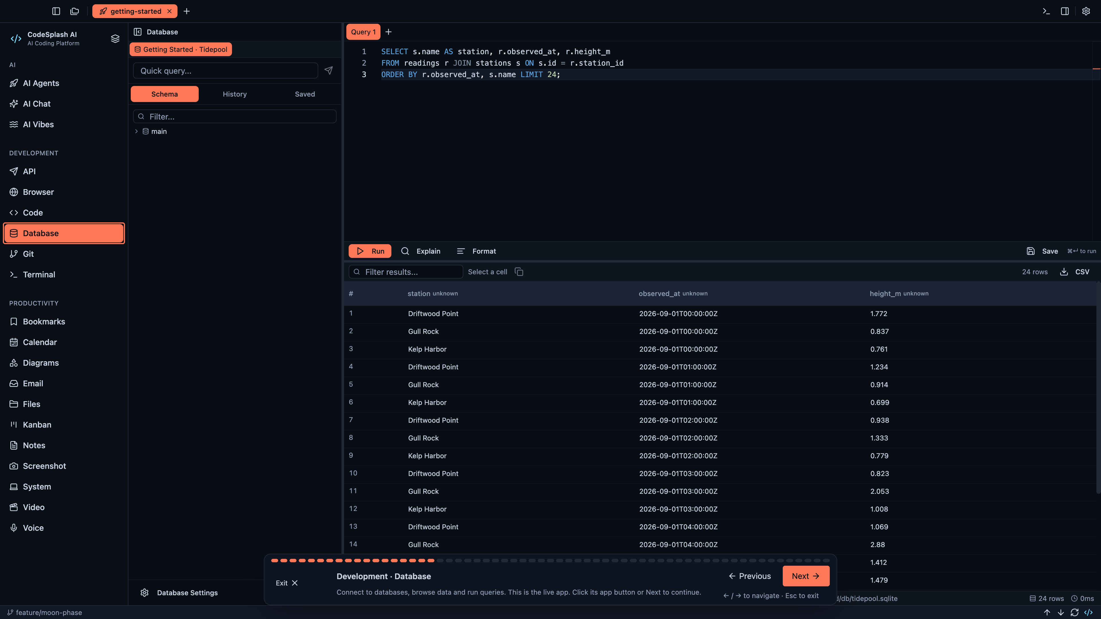 Development · Database — Welcome to CodeSplash AI