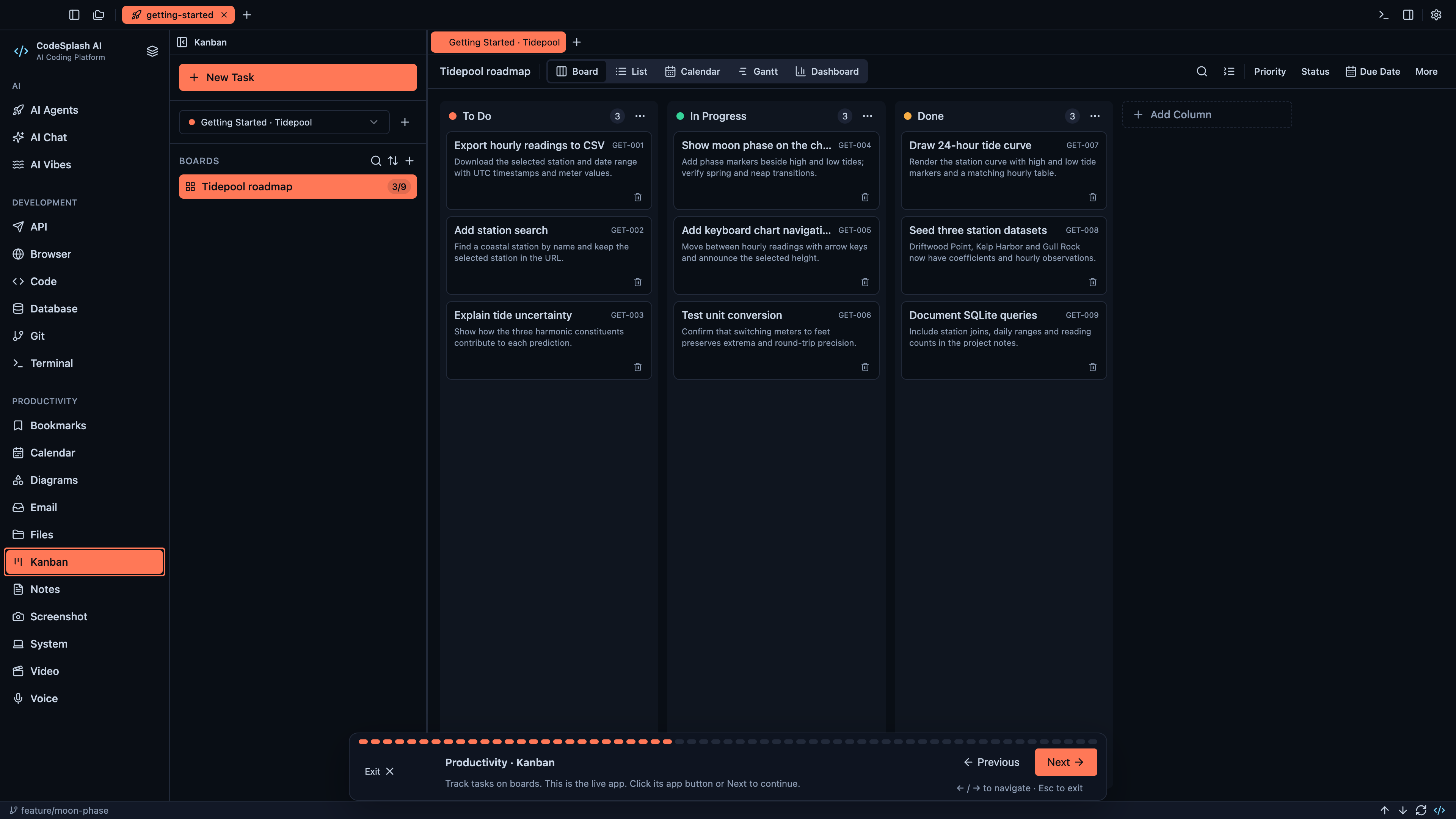 Productivity · Kanban — Welcome to CodeSplash AI