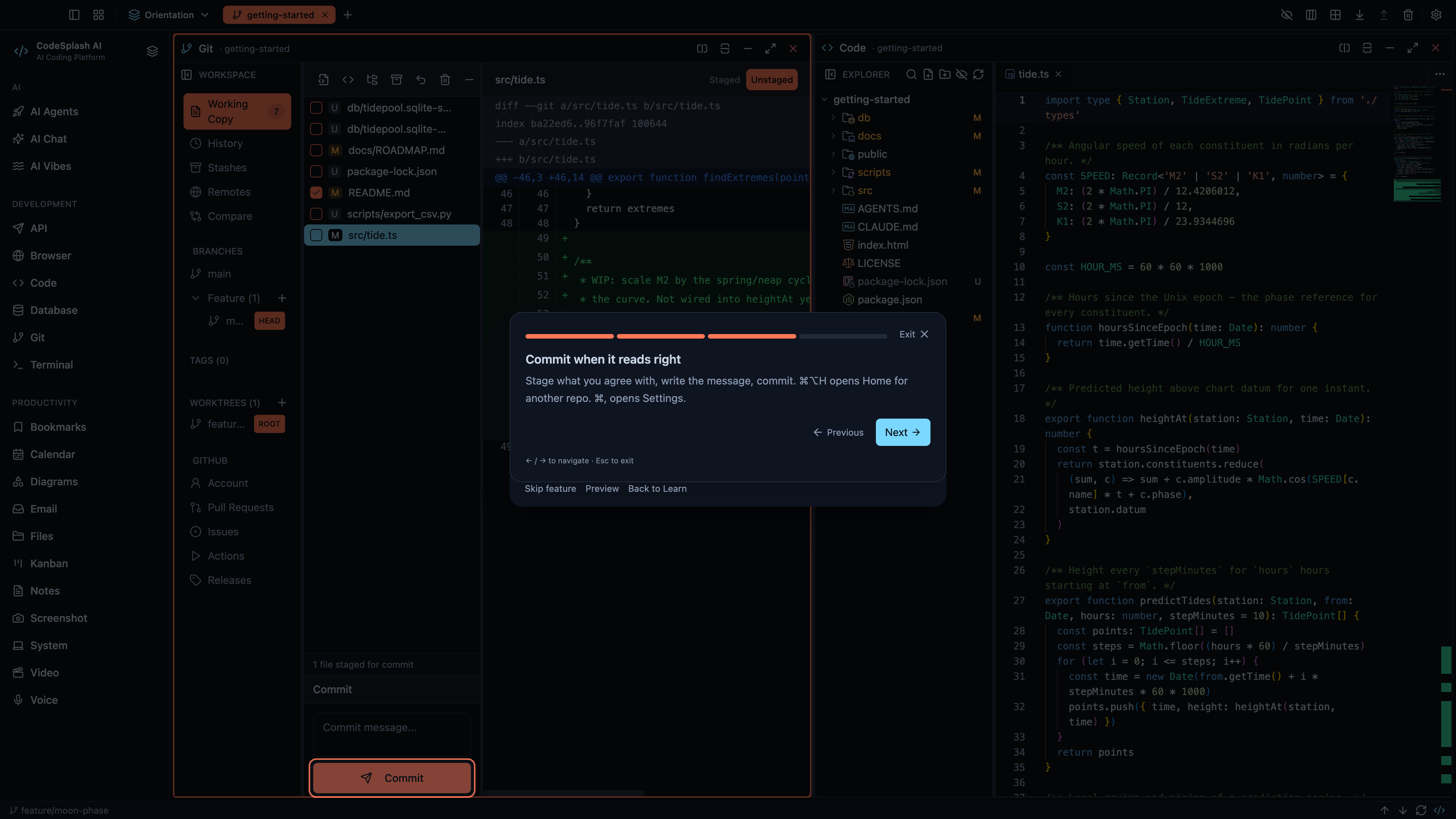 Commit when it reads right — Review agent changes