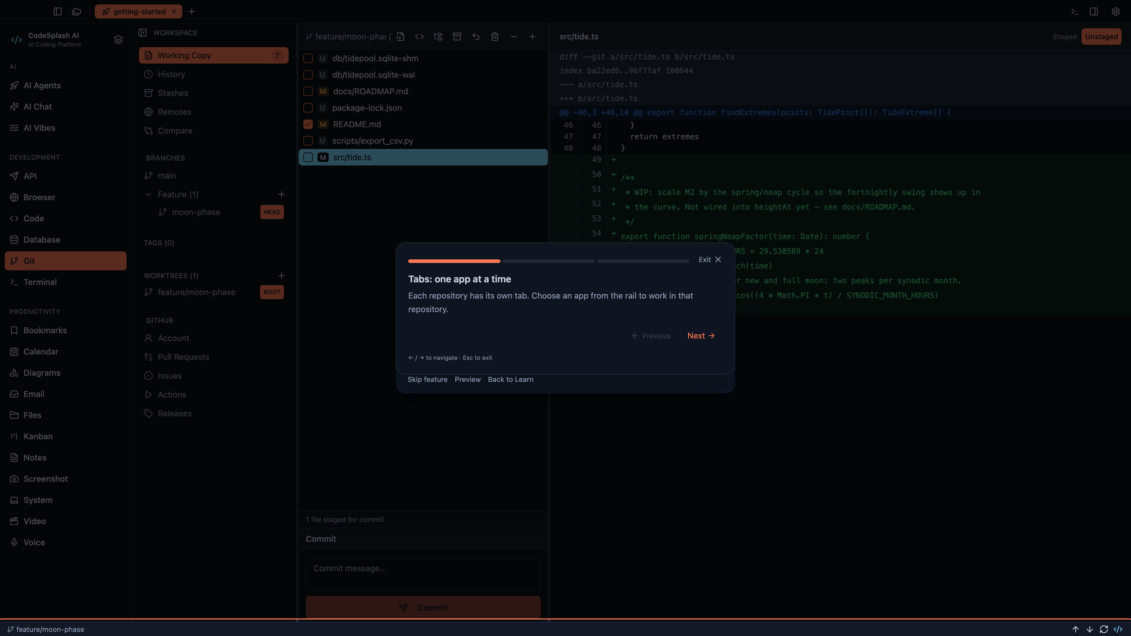 Tabs: one app at a time — Workspaces and panel controls