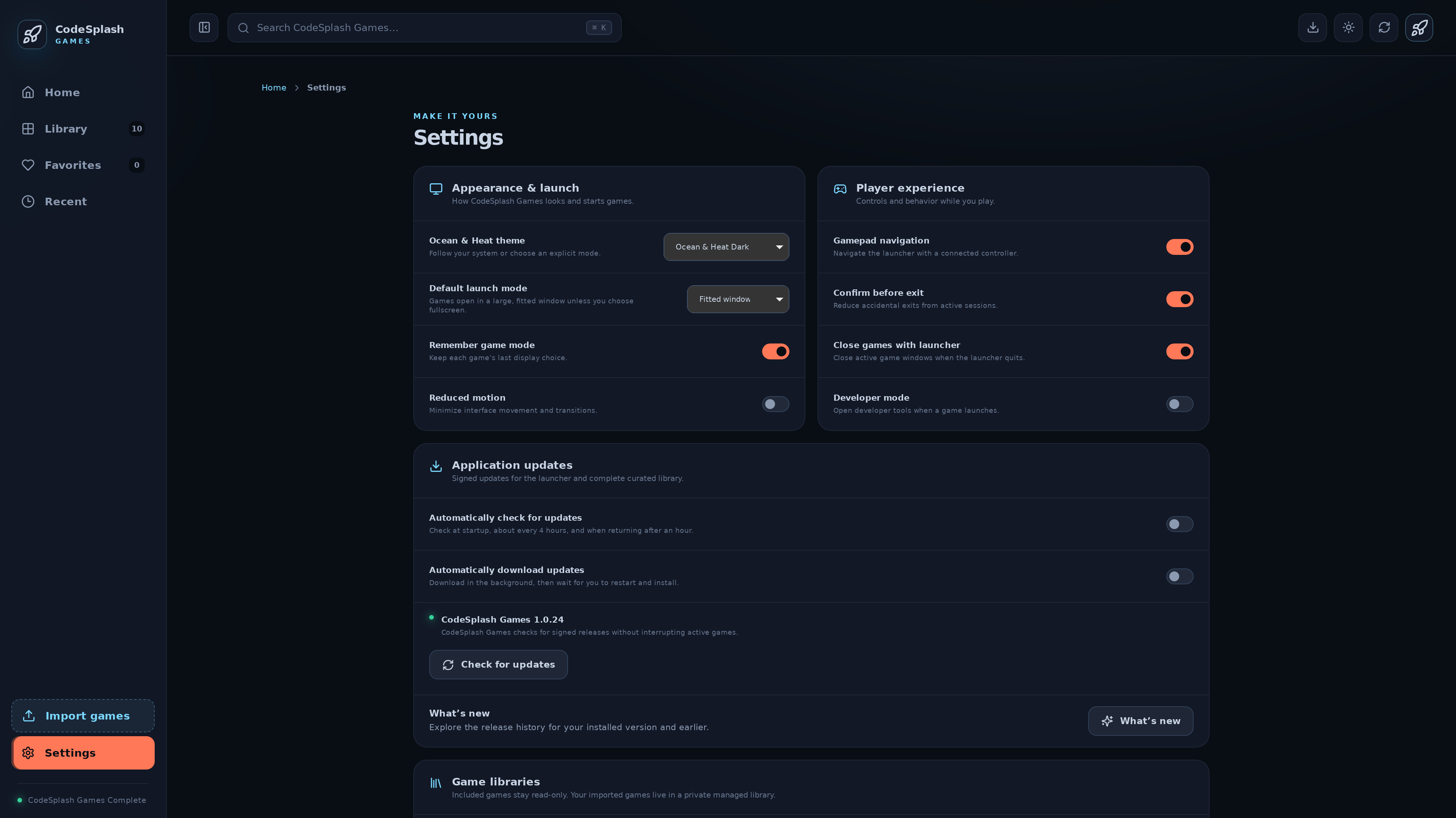 games: game settings