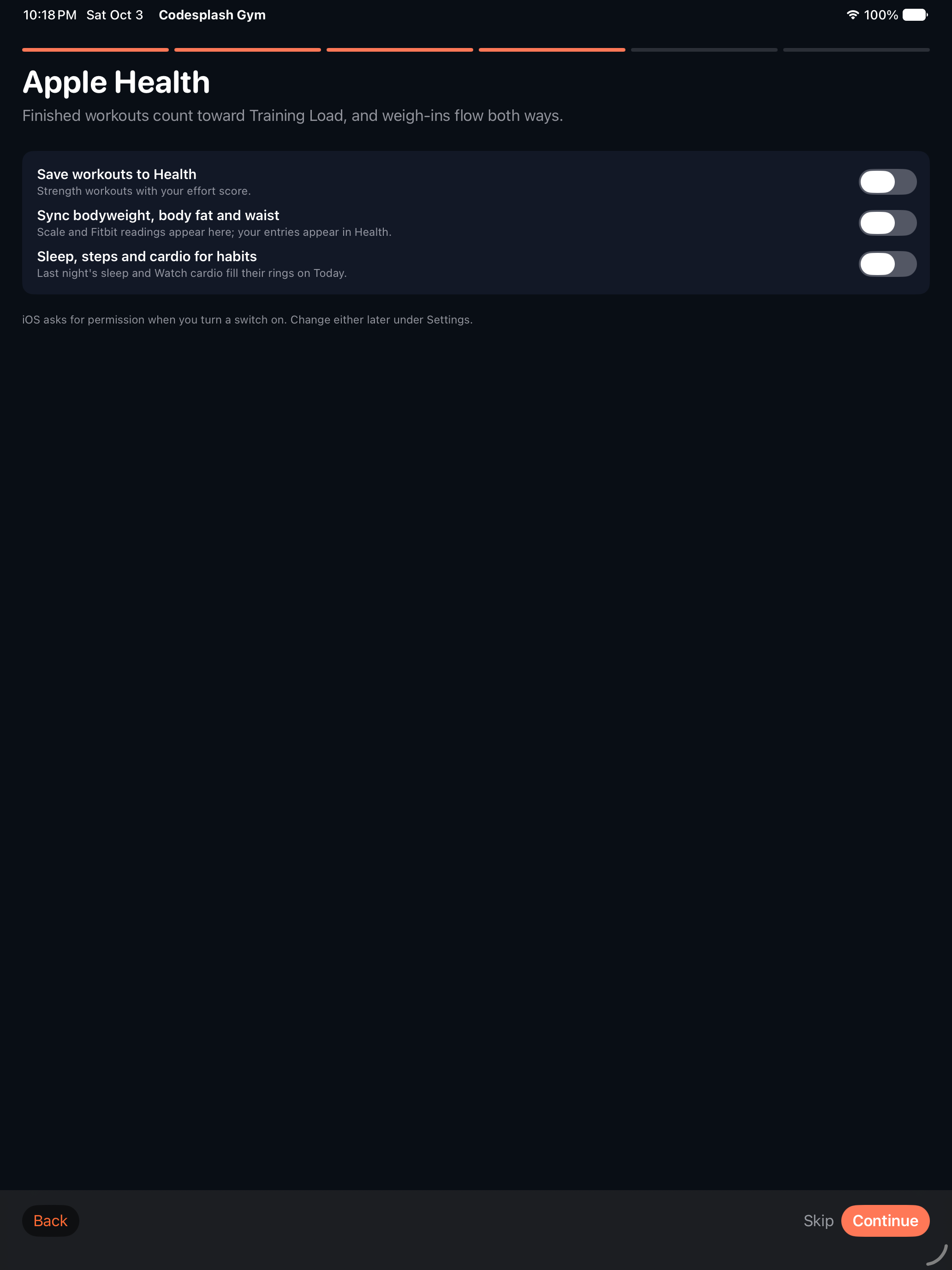 gym: gym ipad onboarding step 2
