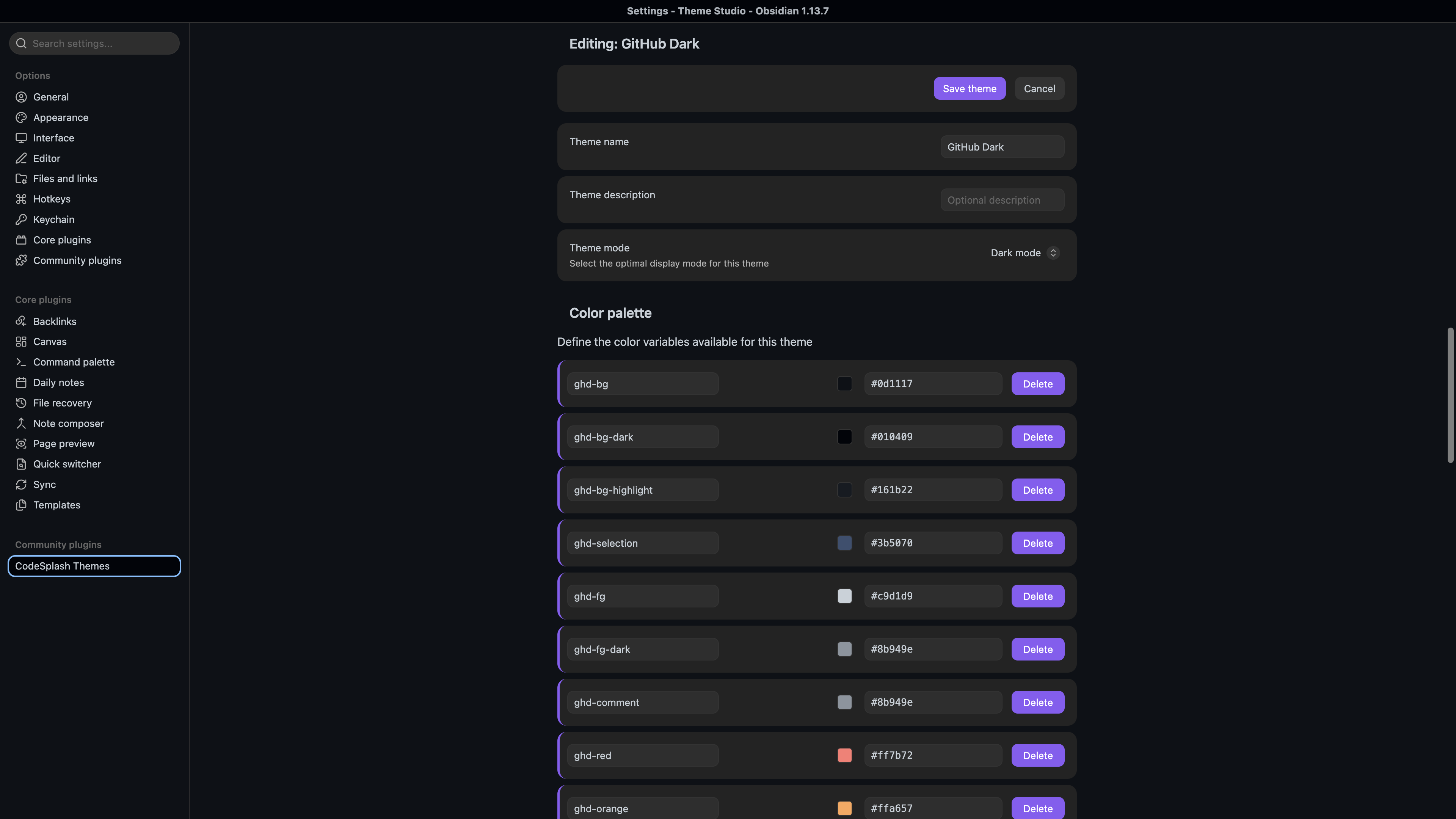 themes: themes palette editor