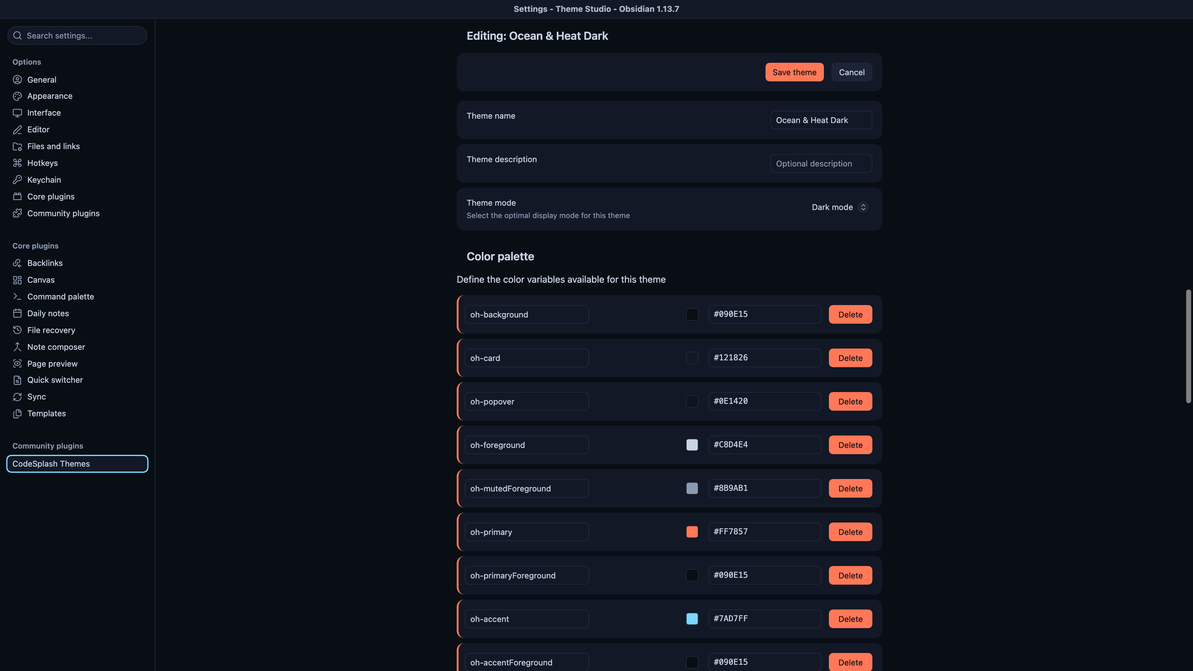 themes: themes palette editor
